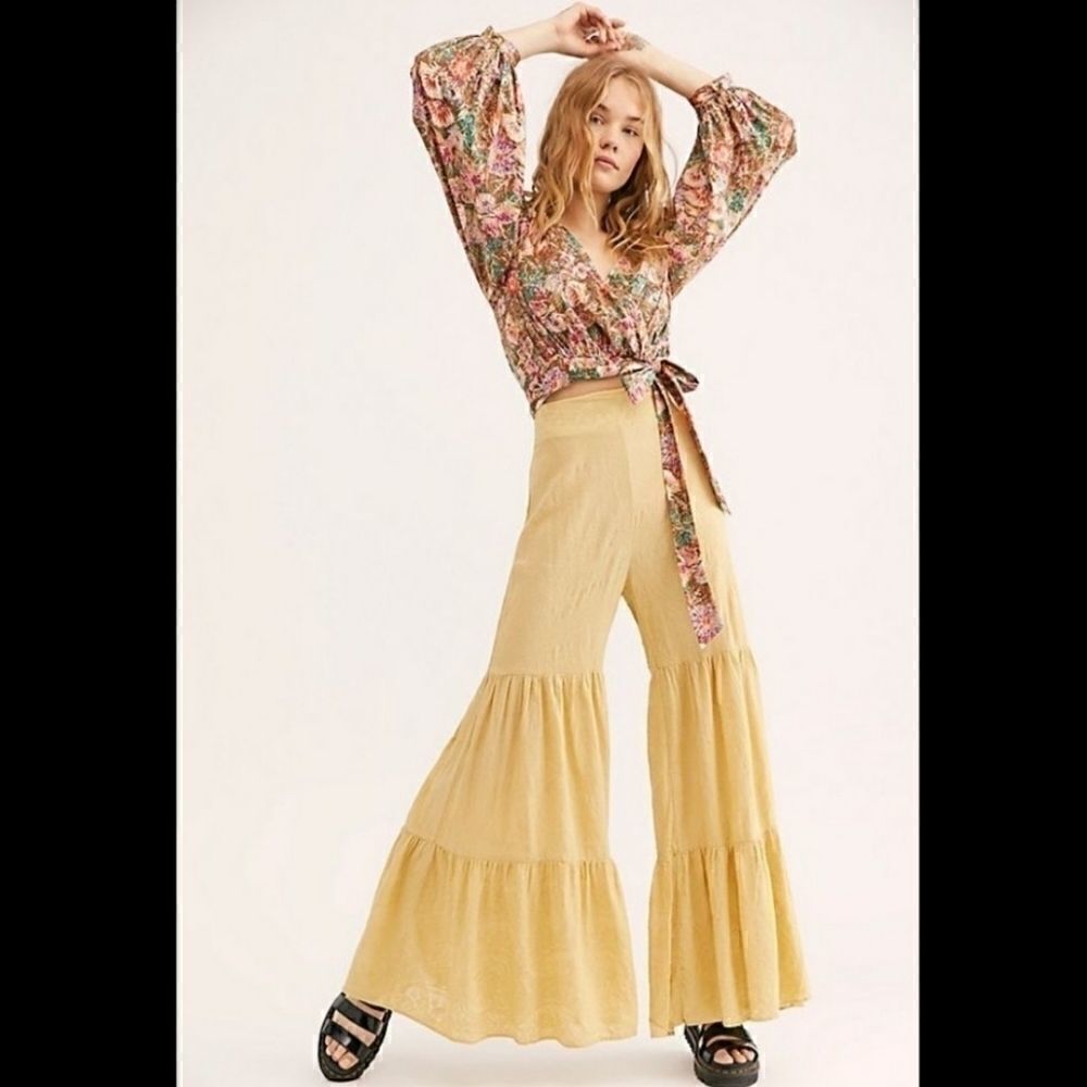 Free People Embroidered Tiered High Rise Pants Size XS